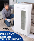 Heavy Duty Furniture Sliders For Moving Appliances Includes Reinforced Pull Straps And Protective Work Gloves, moving a white cabinet.