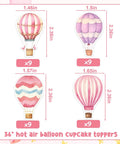 36 Pink Hot Air Balloon Cupcake Toppers For Girls Birthday Party Decorations Adventure Awaits Baby Shower Decor