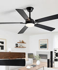 52 Inch Indoor Outdoor Ceiling Fan With Light And Remote Control, 6 Speeds, 3 CCT Dimmable, Quiet Operation, Dual Sided Black And Walnut Blades
