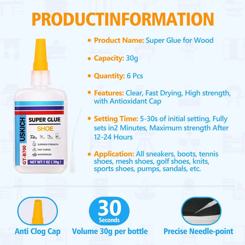 Fast Dry Shoe Repair Glue For Sneakers, Boots, Leather And Soles With Anti Clog Cap, Waterproof Clear Adhesive Bond In Seconds
