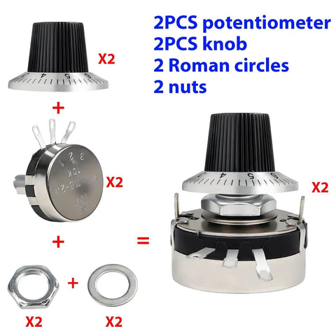 10K Ohm Potentiometer For Inverter Speed Control Single Turn Carbon Film Rotary Taper Potentiometer With 2 A03 Knobs And 2 Dials