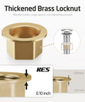 Thickened brass locknut for Bathroom Sink Drain With Strainer Basket Hair Catcher Anti Clog Pop Up Stopper in brushed nickel finish.