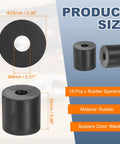 15 Pcs Rubber Spacers 25mm Outer Diameter 8mm Inner Diameter 25mm Thick Heavy Duty Anti Vibration Pads For Home Garage Car Boat Isolation Bushings Washers, black rubber spacer size view
