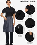 Women Short Sleeve Chef Coat In Sleek Black Legit Culinary Jacket With Heavy Duty Cotton Poly Blend featuring two-way zipper and pockets.