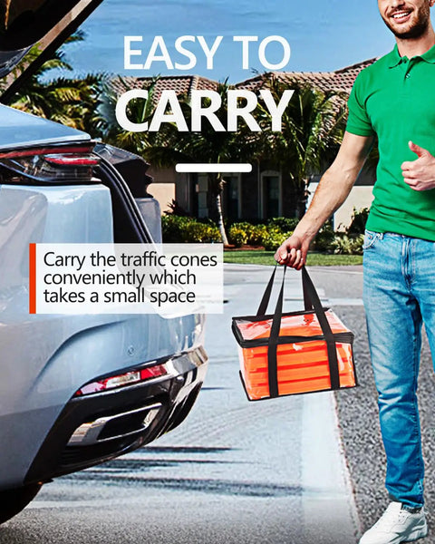 4 Pack 28 Inch Collapsible Traffic Cones With Reflective Collar Orange Safety Cones For Driving Practice And Road Parking Portable Storage Easy Collapse Design Durable Build With Sturdy Materials Weather Resistant Quick Setup And Easy Storage In Trunk Or