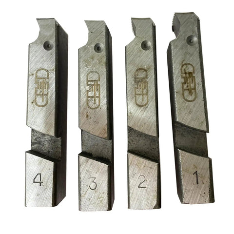 Smooth Operator 750W Electric Pipe Threader Machine cutting dies numbered 1 to 4, designed for 1/2 to 4 inch NPT BSPT pipes.