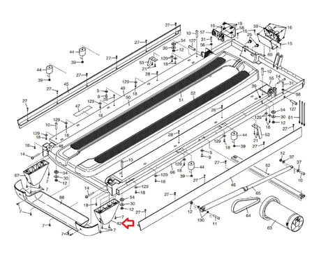 Right Rear Foot Replacement PN 450051 For NordicTrack Commercial Treadmills 1250 1750 2450 stabilizing base foot diagram