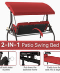 Three Seat Outdoor Porch Swing With Adjustable Canopy And Convertible Two In One Chair Patio Glider shown in red