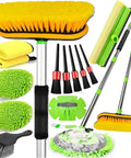 All In One Long Handle Car Wash Kit With 62 Inch Reach, 16 Piece Cleaning Set Includes Tire Brush, Window Squeegee, Mitts, Brushes