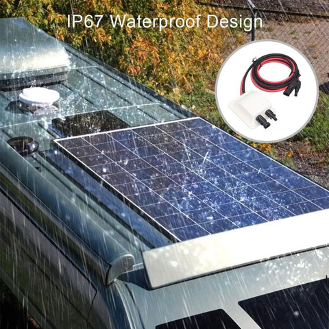 Solar Dual Cable Entry Gland Box With IP67 Waterproof Housing And Six Point Five Six Ft Tinned Copper Cable installed on RV roof