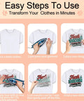 Steps to use Six Pack Funny Sarcastic Quote Iron On Transfers for DIY clothing and accessories, T-shirt showcased.