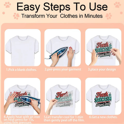 Steps to use Six Pack Funny Sarcastic Quote Iron On Transfers for DIY clothing and accessories, T-shirt showcased.