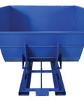Built Tough Heavy Duty Steel Self Dumping Hopper With Smooth Auto Bump Action For Forklifts 4 Cubic Yard Roll Off Debris Cart, blue steel hopper view.