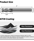 Image showing product dimensions and AlTiN coating details of Three Piece 3/16 Inch Carbide End Mills Set, Four Flute, AlTiN Coated CNC Milling Bits For Alloy Steels Hardened Steels And Cast Iron, High Performance Micrograin Carbide For Side, End, Step And Slot Milling.