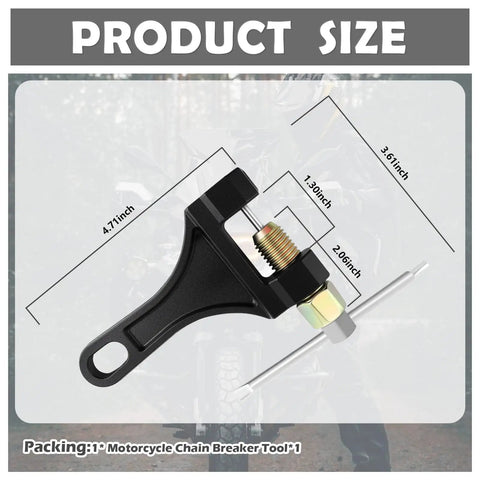 Beefy Heavy Duty Motorcycle Chain Breaker Tool For 530 528 525 520 428 420 Chains with size dimensions shown