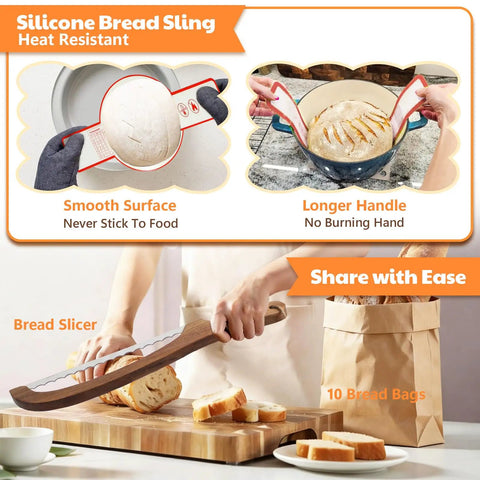 Complete Sourdough Baking Kit With Scale And Banneton Proving Baskets Sourdough Starter Jar Bread Slicer Linen Covers All In One Gift Set For Beginners Easy Home Baker Tools For Perfect Crusty Loaves silicone bread sling and slicer
