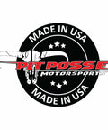 Logo for Pit Posse Motorsports with text 'Made in USA' featuring a bull skull and stars.