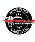 Pit Posse Motorsports logo with bull horns and 'Made in USA' text on a black circular background