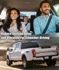 Happy family in car and Ford Super Duty truck promoting 5R110W Transmission Filter Kit With Gasket For Ford F-250 F-350 Super Duty And E-Series Vans 2006-2017 Replaces FT180 8C3Z-7A098-D Beefed-Up Full Service Kit For Easy DIY Maintenance
