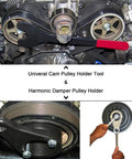Cam Pulley Holder And Crankshaft Damper Locking Tool For Lexus And Toyota Engines in use with sprockets and pulley