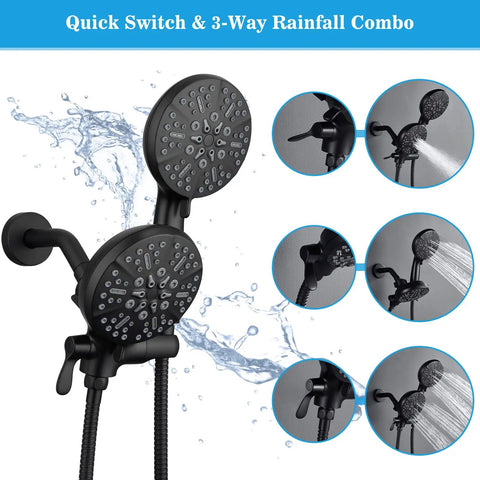 Matte Black Handheld Shower Head With 7 Settings And 5-Inch Rain Shower, Game-Changing Luxury Bath Experience displayed