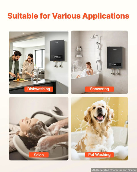 Instant Tankless Electric Water Heater 14 Kilowatt 240 Volt On Demand Hot Water Unit used for dishwashing, showering, salon, and pet washing.