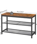 Industrial Three Tier Shoe Bench Organizer With Mesh Shelves In Rustic Brown Finish 29.5 Inches Entryway Storage Seat