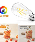 12 Pack Vintage LED Edison Bulbs 60W Equivalent, 80 Plus CRI, showing vibrant vs dull color comparison