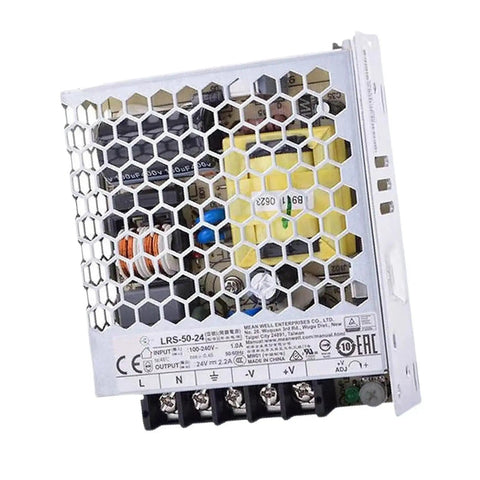 Tough As Nails Rock Solid Ultra Slim Fanless AC To DC Converter 24V 2.2A 52.8W in metal enclosure, showcasing interior components.