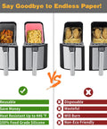 Comparison of reusable 2 Pack 10 Qt Silicone Air Fryer Liners for Ninja DZ401 DZ550 with disposable options showing features and benefits