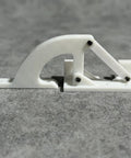 Servo Hinge Kit for SG90 Mini Servos, Hatch Door Mount, White Plastic 3.2x1 Inches, side view showing hinge mechanism