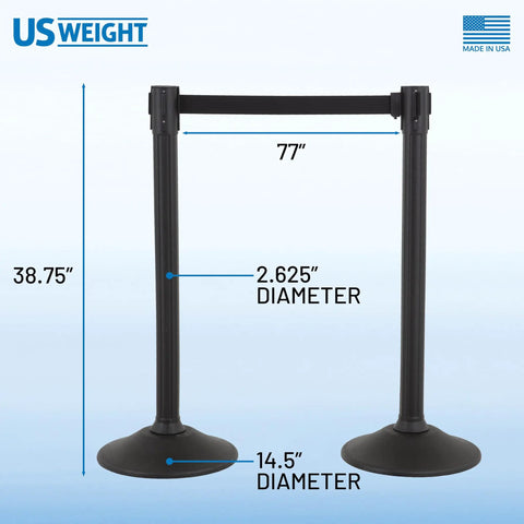 Heavy Duty Crowd Control Stanchions With 6.5 Ft Retractable Belts No Fuss Tool Free Setup Universal Belt Ends That Fit Most Brands 2 Pack For Events Venues Hotels Theaters Airports Made In USA