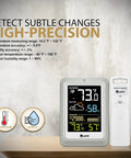All Weather Indoor Outdoor Thermometer With Wireless Sensor 330 Foot Range with backlit display on a table