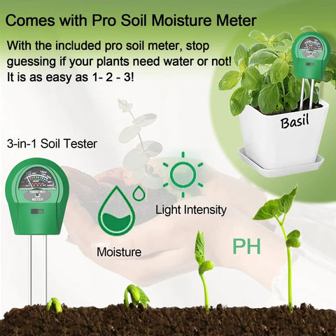 Indoor Herb Garden Starter Kit With 10 Non GMO Herb Seeds Soil Pots And Moisture Meter for easy windowsill gardening.