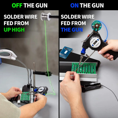 Industrial Automatic Soldering Gun Kit With Digital Display And Temperature Control Motorized Solder Wire Feed In Use