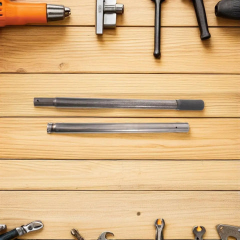 Replacement Floor Jack Handle For Hydraulic And Bottle Jacks, steel and plastic levers on wooden backdrop
