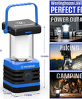 Go-To Solar Rechargeable Lantern For Camping And Hiking, 1000 Lumen LED Light with 5 Modes shown in various outdoor uses.