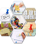 Top Shelf Bulk Push Pins For Bulletin Boards And Cork Walls, Sharp Steel Thumb Tacks With Easy Grip Heads, Multicolor push pins used for organizing notes and documents.