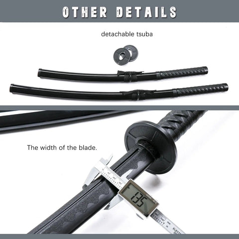Polypropylene Training Katana Sword For Safe Practice And Cosplay showing detailed blade width measurement and detachable tsuba.