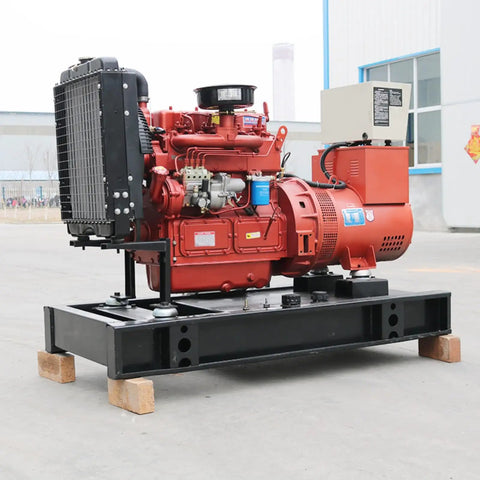 Job Site Ready Portable Generator Set For Temporary Outdoor Power And Commercial Backup Electric Supply With Slick Plug And Play Setup And Hella Tough Build You Can Trust, side view of heavy-duty generator on black base.