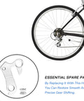 Derailleur Hanger Replacement for Giant and Kona Mountain Bikes next to rear wheel showcasing silver part and screws for precise shifting