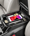 All In One Center Console Organizer For Kia Telluride 2020 To 2026 Keeps Your Ride Tidy Premium Interior Accessory That Fits LX S EX SX And XLine Models Armrest Tray With Coin Holder And Secondary Storage Black, installed with items inside