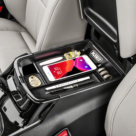 All In One Center Console Organizer For Kia Telluride 2020 To 2026 Keeps Your Ride Tidy Premium Interior Accessory That Fits LX S EX SX And XLine Models Armrest Tray With Coin Holder And Secondary Storage Black, installed with items inside