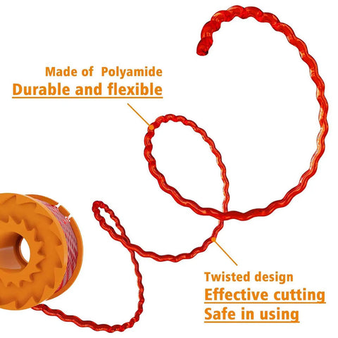 Easy Install Edger Spool Replacement 10ft 0.065 Inch for Worx Weed Eater String Trimmer showcasing twisted red line