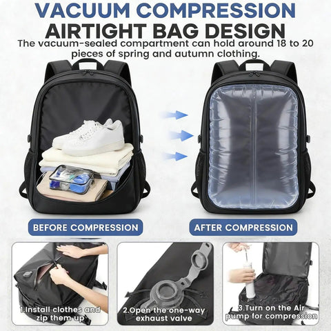 40L Vacuum Compression Travel Backpack With Air Pump For Camping And Hiking, airtight moisture dust proof storage demo