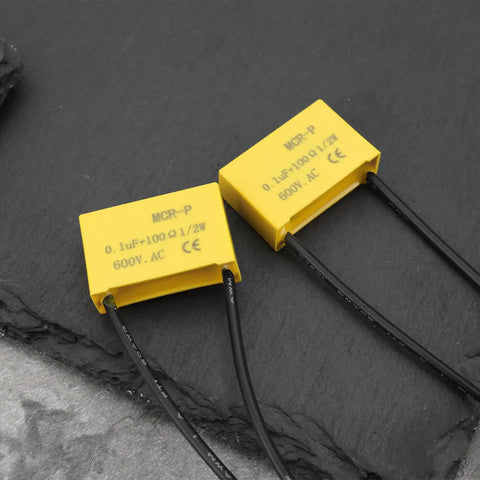 Quad Pack Grounding Filter Capacitors For Contactor Arc Extinguishing 0.1uF 100 Ohm 1/2W 600VAC, yellow leaded modules
