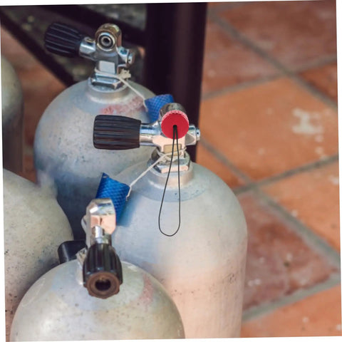 Scuba Tank Valve Cap Protector For Regulator And Air Cylinder Red Safety Cover Lightweight Durable Dust Plug Cap shown on tanks