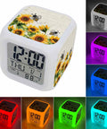 Vintage Sunflower Bee Digital Alarm Clock Works Like A Charm With Solid Snooze Switch And Cozy Nightlight Compact Design shows time, date, and temp.