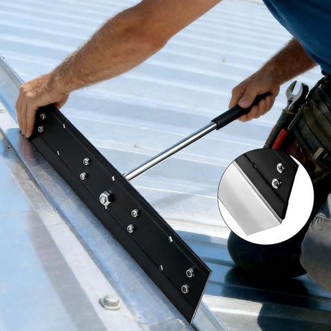 Man using 16 Inch Sheet Metal Folding Hemming Tool Heavy Duty Steel Hand Bender With Three Eighths Inch And One Inch Depths For HVAC Ductwork