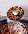 USZWBY Artistic Vessel Sink Bathroom Tempered Glass Vanity Sink, round bowl with waterfall chrome faucet pouring water